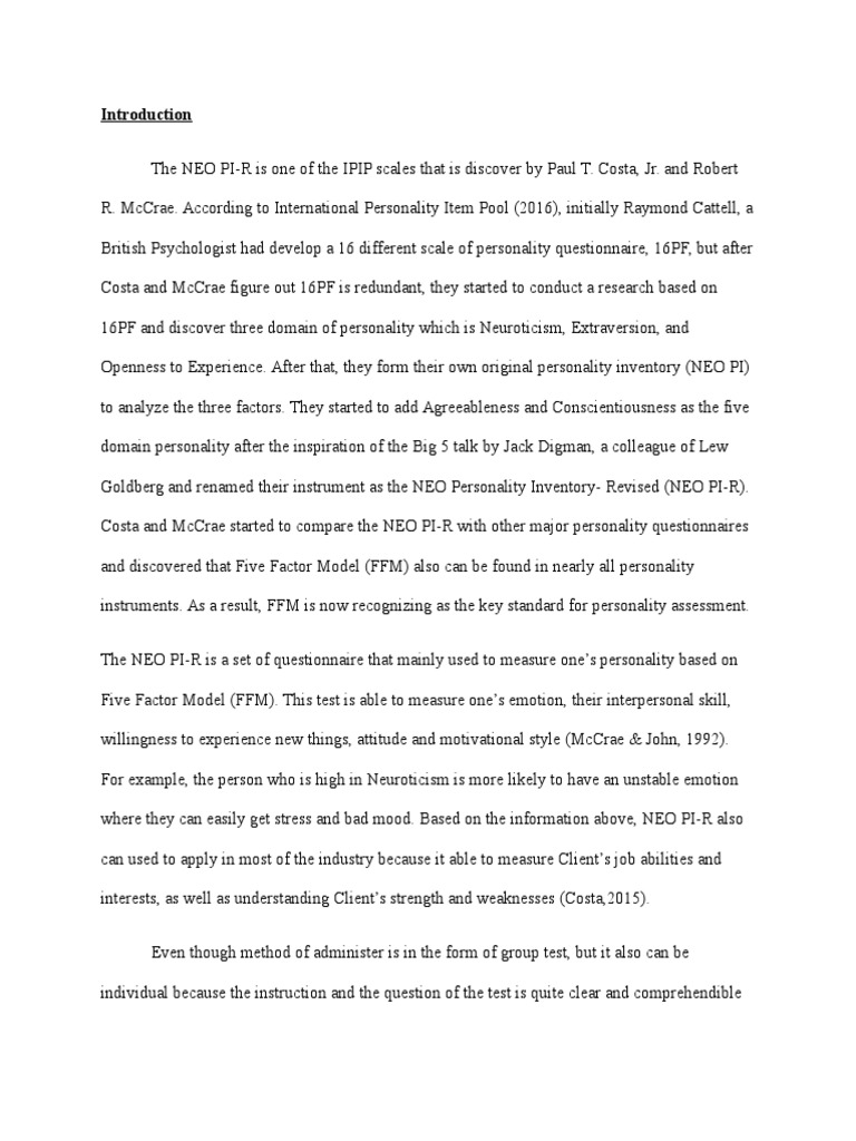 Neo Pi R Pdf Psychological Testing Applied Psychology