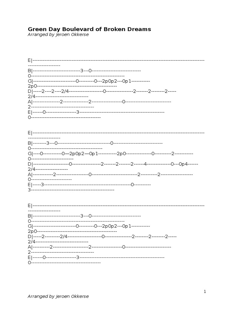 Boulevard of Broken Dreams Green Day Tabs