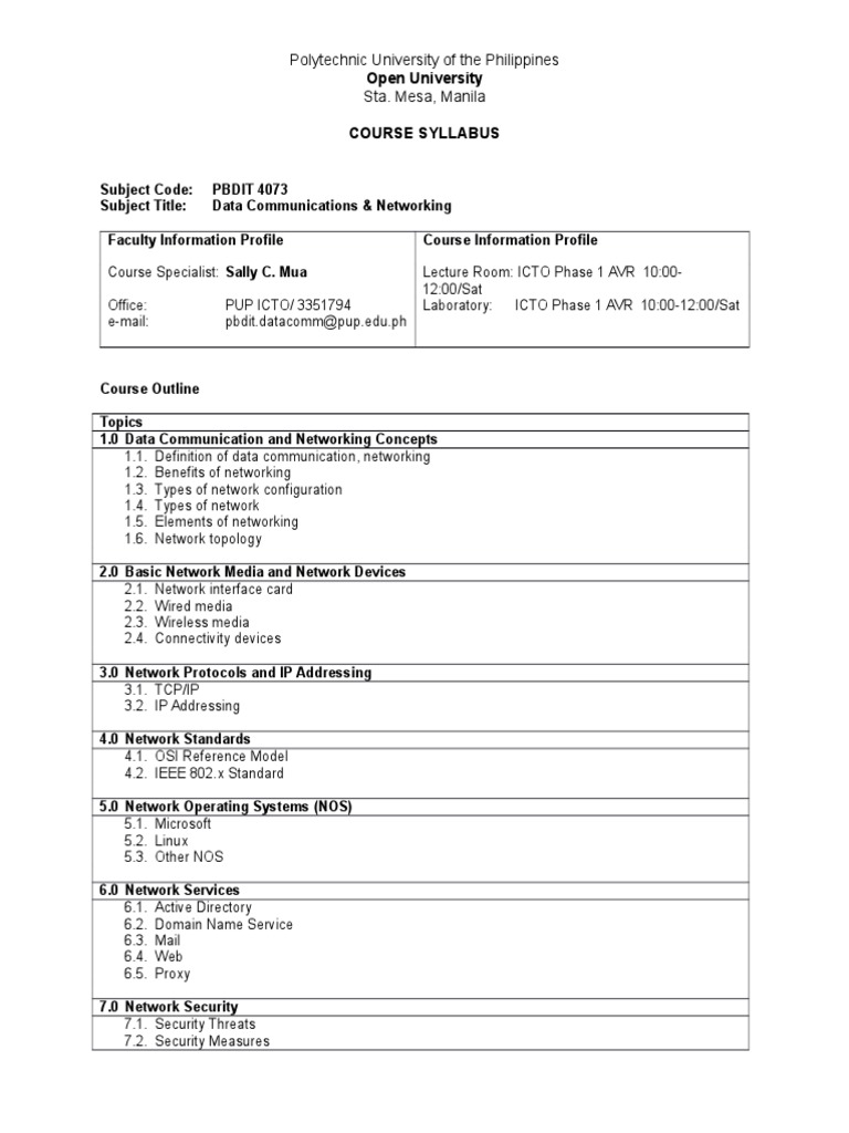 Syllabus Networking PDF Networks Computer Network