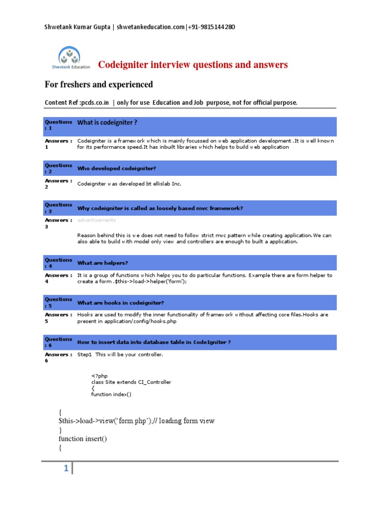 Codeigniter Interview Questions and Answers For Freshers and ...