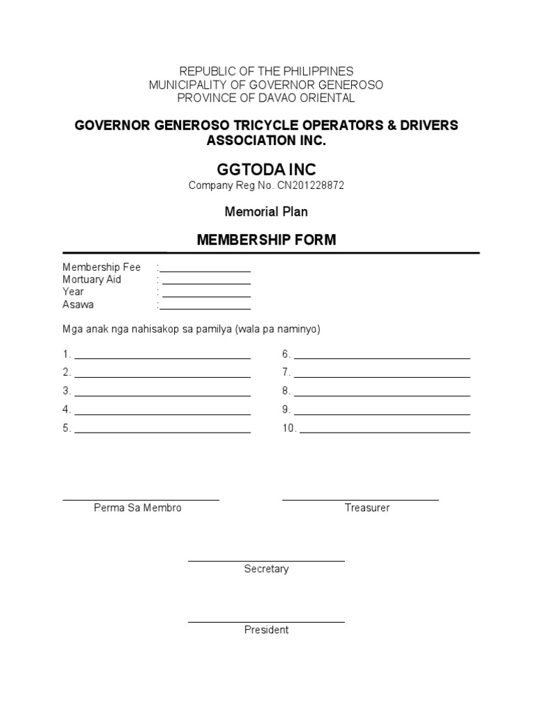 Ggtoda Inc Governor Generoso Tricycle Operators & Drivers Association