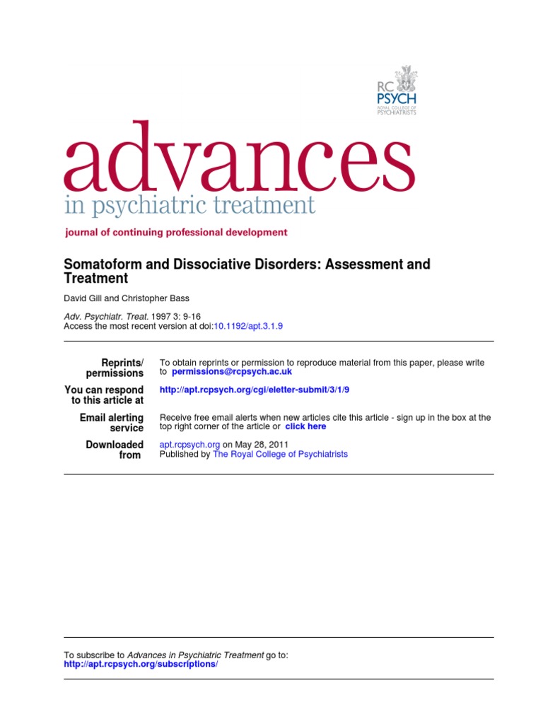 Treatment Somatoform and Dissociative Disorders: Assessment and | PDF ...