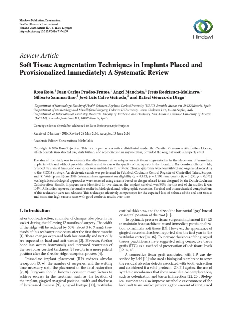 Soft Tissue Augmentation Techniques in Implants Placed and ...