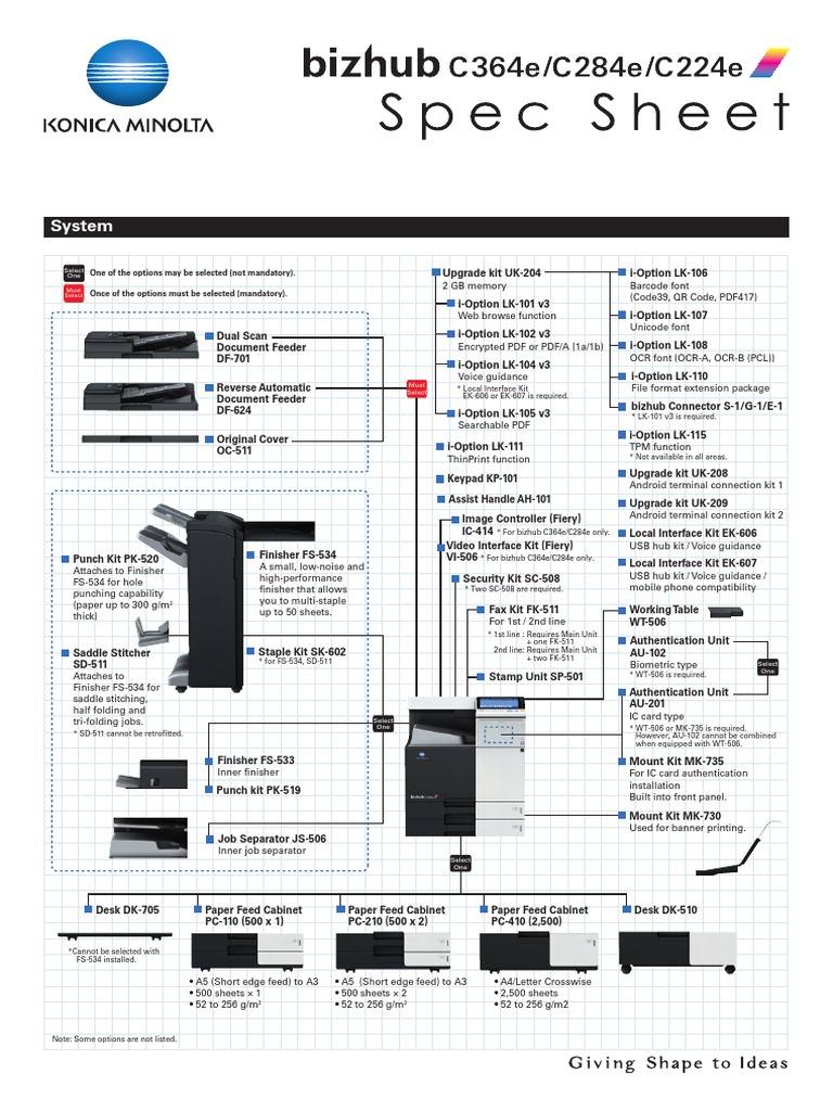 Bizhub C364e/C224e Options Overview | PDF | Paper | Image Scanner