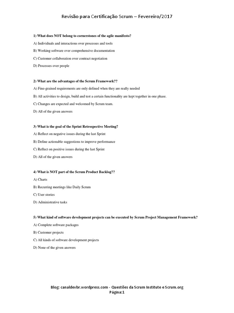 Scrum Certification Review Questions 2017 | PDF | Scrum (Software ...