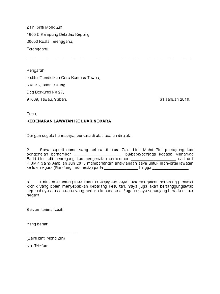 Surat Makluman Lawatan Pengajaran Dan Pembelajaran Pdp Ke Luar Negara