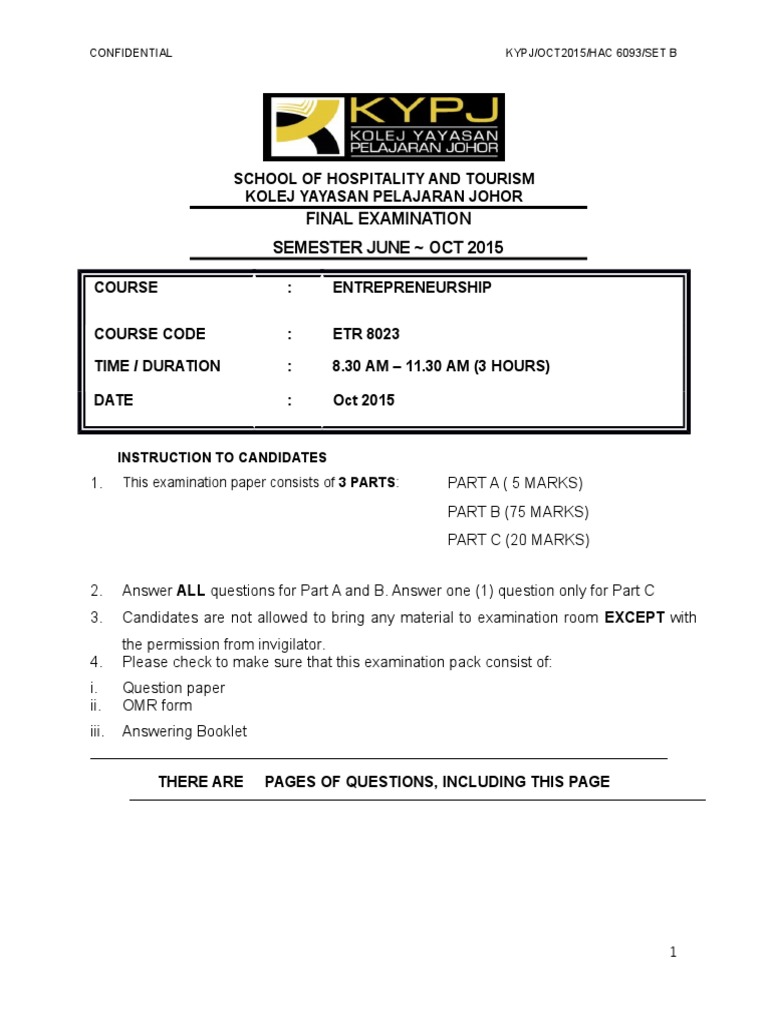 Final Exam ETR8023 Oct 2015 Set a Question and Answer