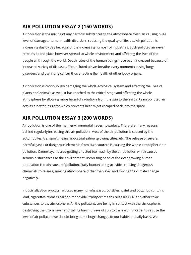 air pollution problems and solutions essay