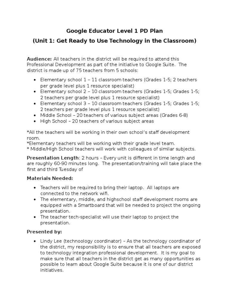 Google Educator Level 1 PD Overview | PDF | Classroom | Teachers