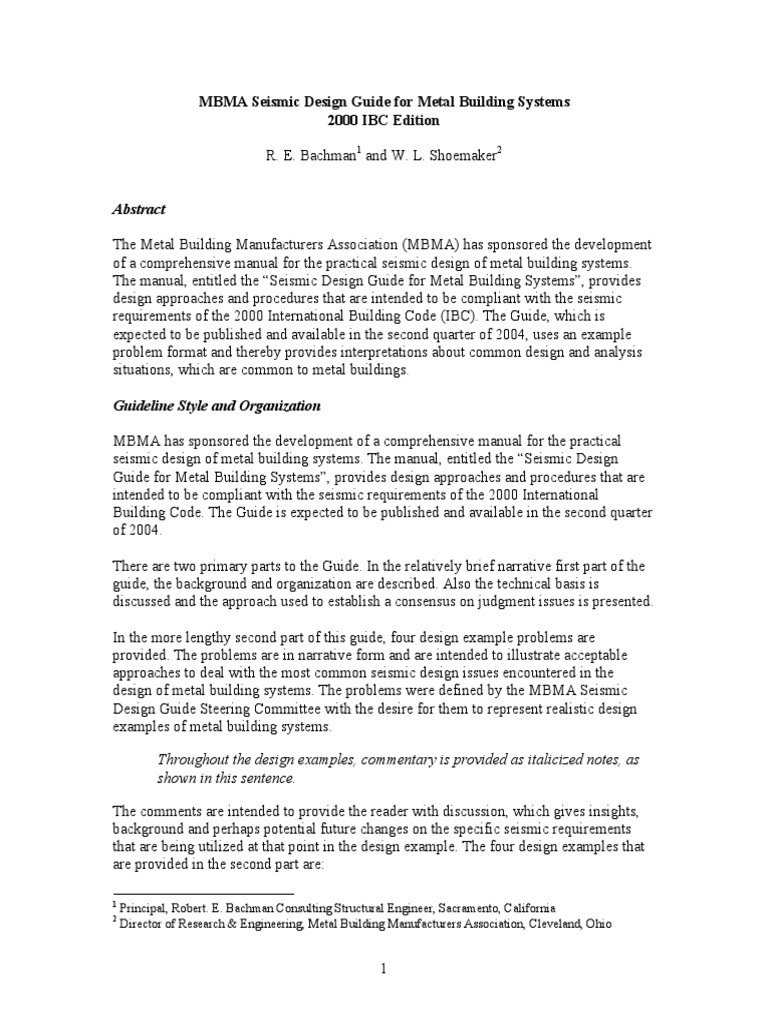 Mbma Seismic | PDF | Framing (Construction) | Earthquakes