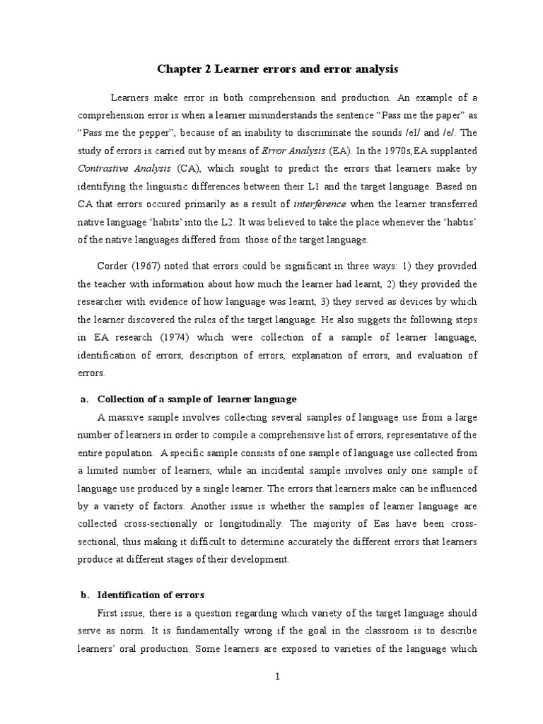 Summary Chapter 2 Learner Errors and Error Analysis | PDF | Second ...