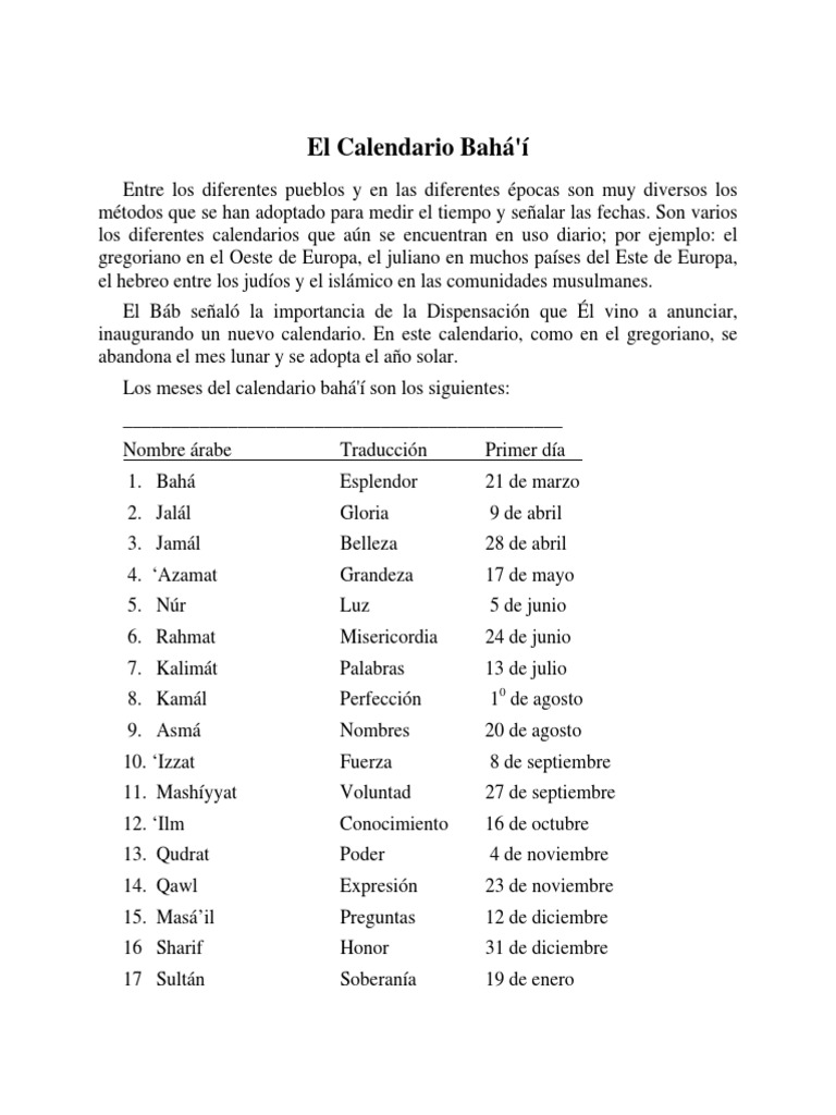 Calendario Bahá'í Descargar gratis PDF Calendario Religión y creencia
