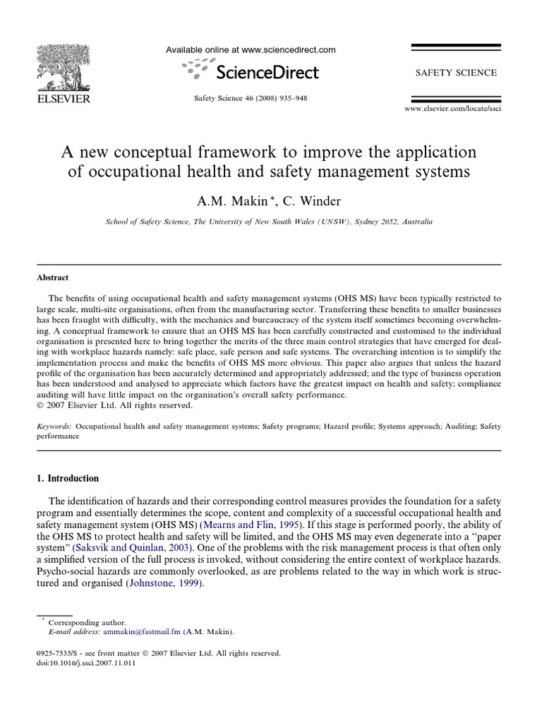 Improving OHS Management Systems Framework | PDF | Occupational Safety ...