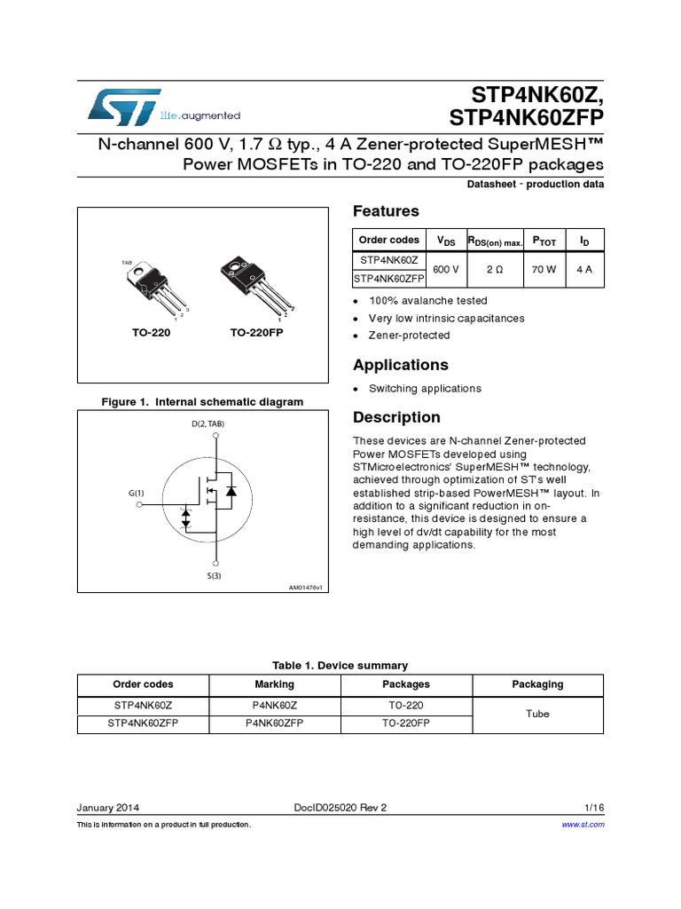 p4nk60zfp St | Diode | Field Effect Transistor | Free 30-day Trial | Scribd