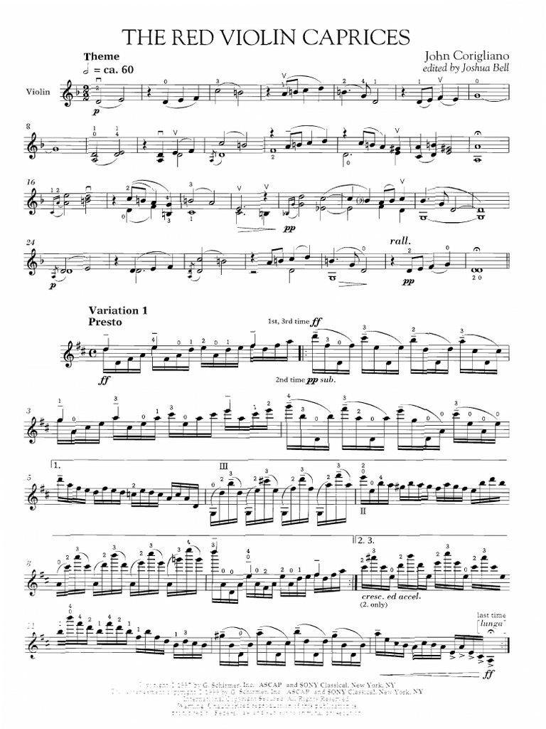 Corigliano Red Violin Caprices Sheet Music Partituras Partitions Noten