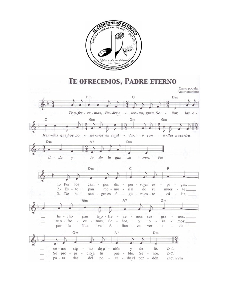 Te Ofrecemos, Padre Eterno, Anónimo (Canto Popular) PDF | PDF