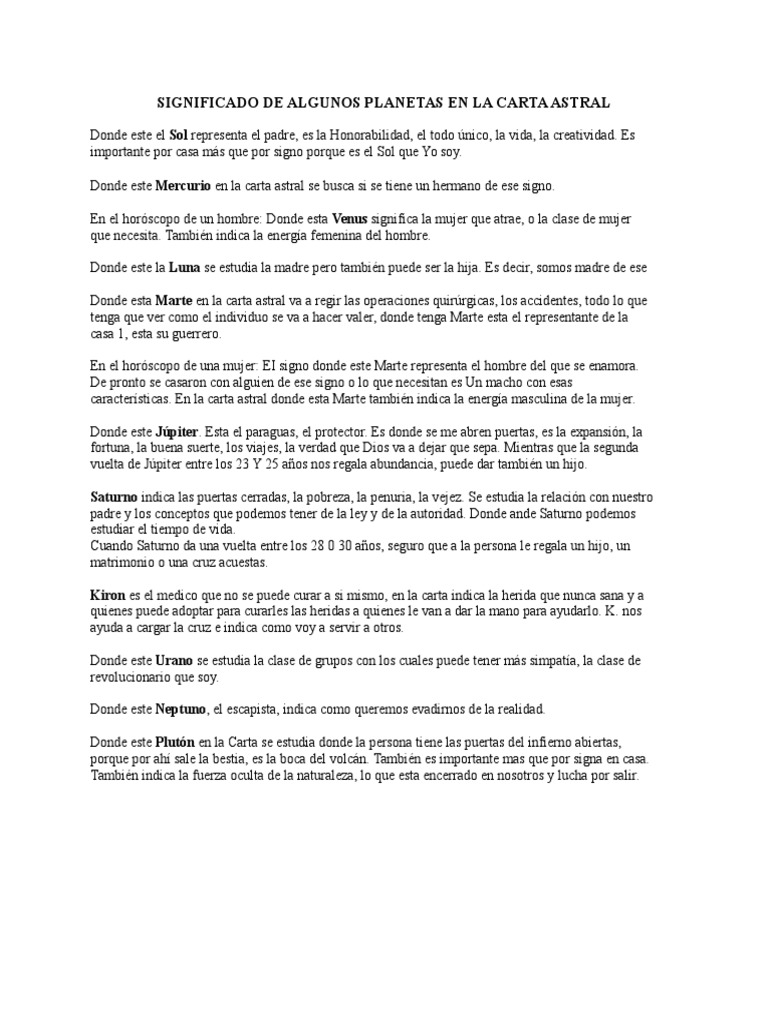 Significado de Planetas en la Carta Astral | PDF