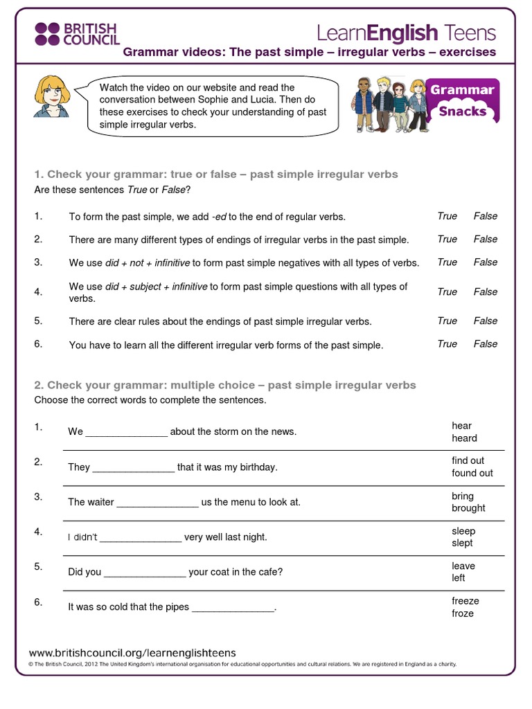 Past Simple Irregular Verbs Exercises | PDF | English Grammar | Verb
