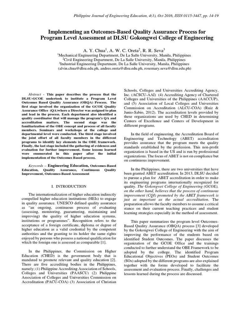 Engineering QA Process at DLSU | PDF | Educational Assessment | Quality ...