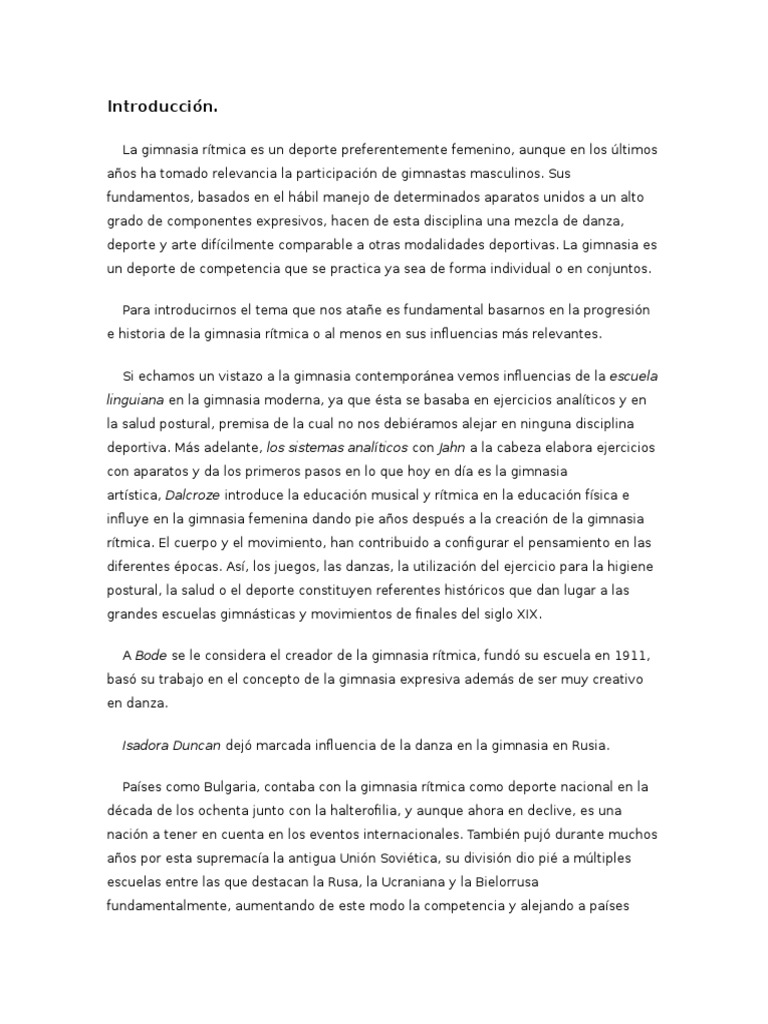 Historia y fundamentos de la gimnasia rítmica | PDF | Gimnasia | Deportes