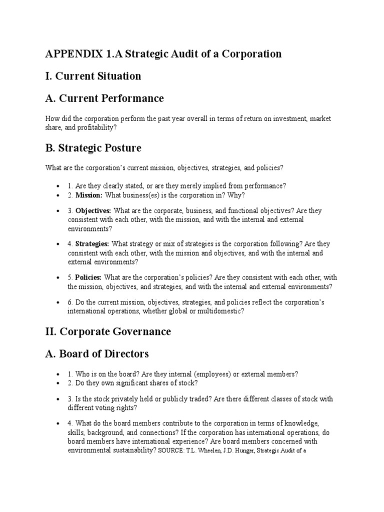 Appendix 1.a Strategic Audit of A Corporation | PDF | Strategic ...