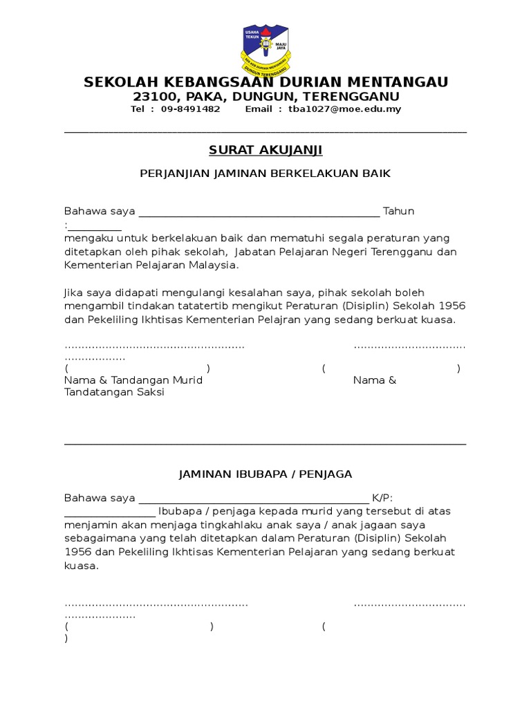 Surat Jaminan Akujanji Berkelakuan Baik