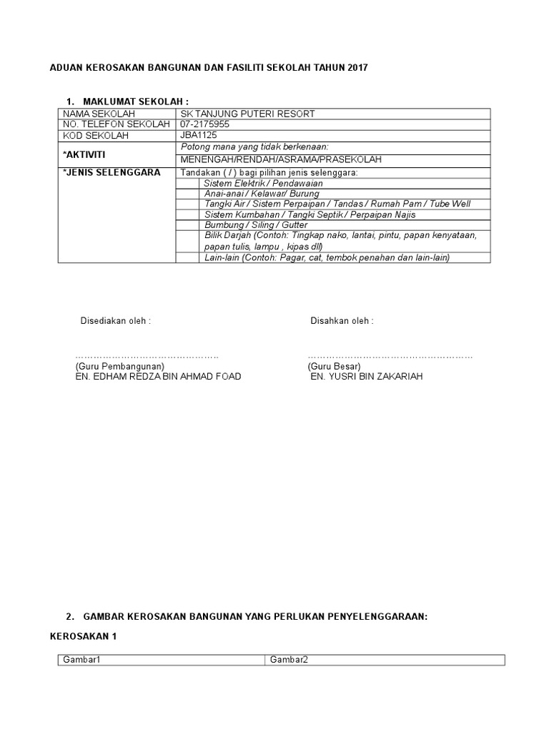 Aduan Kerosakan Sekolah Pdf