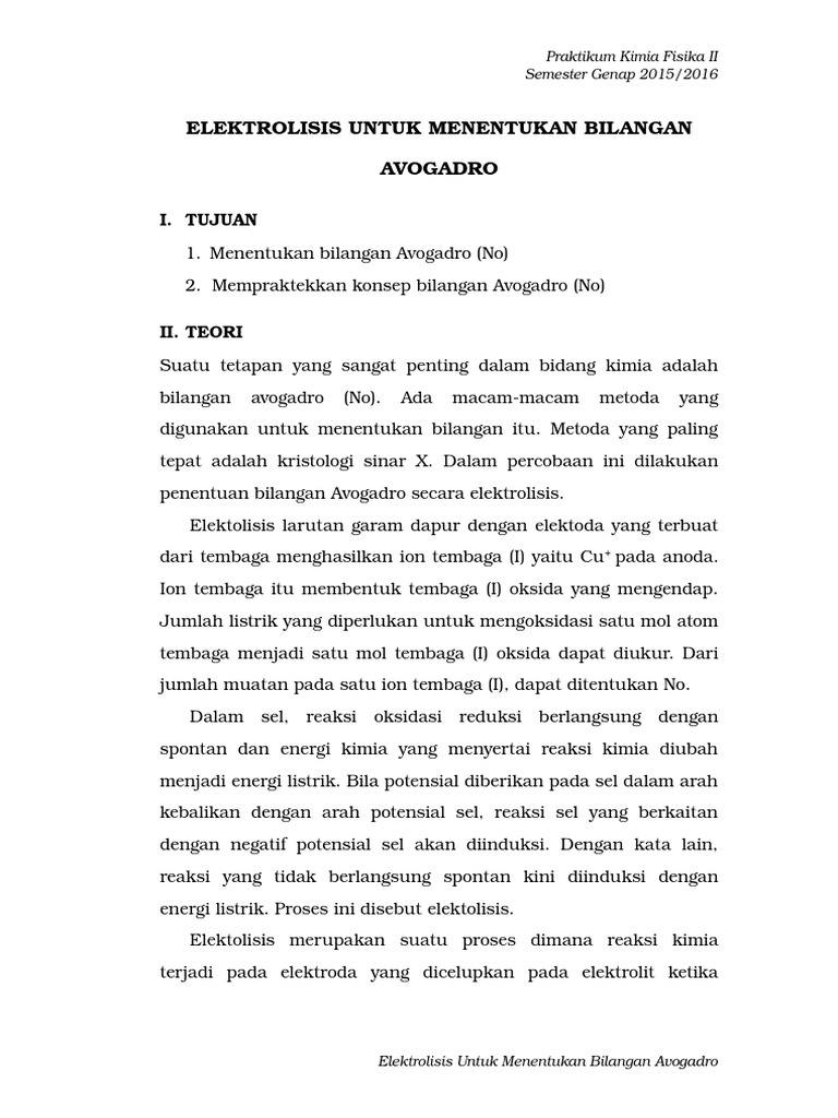 Viii Elektrolisis Untuk Menentukan Bilangan Avogadro