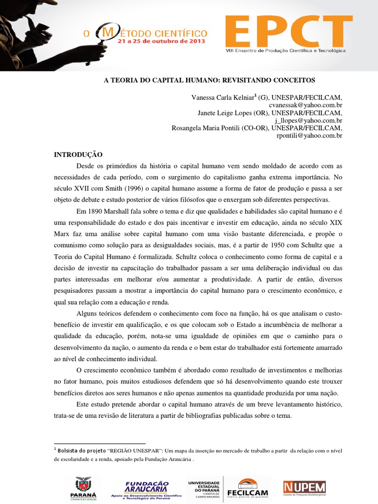 A Teoria Do Capital Humano Revisitando Conceitos | PDF | Capital humano ...
