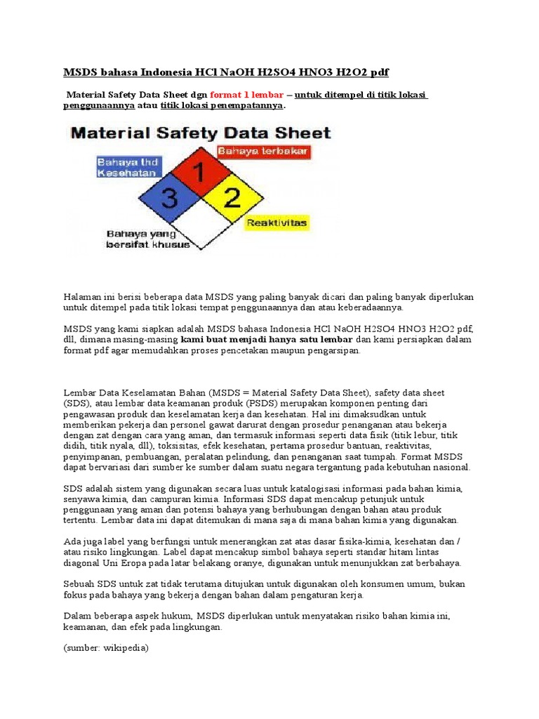 MSDS bahasa Indonesia HCl NaOH H2SO4 HNO3 H2O2 pdf.docx