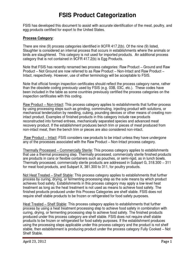 FSIS Product Categorization | PDF | Beef | Lamb And Mutton