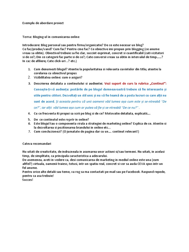 Exemplu de Abordare Proiect - Balasescu | PDF