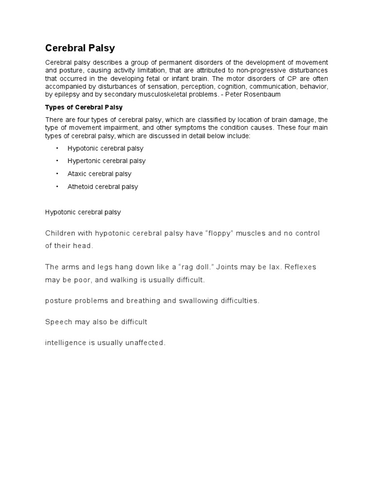 Types of Cerebral Palsy PDF Cerebral Palsy Neurology
