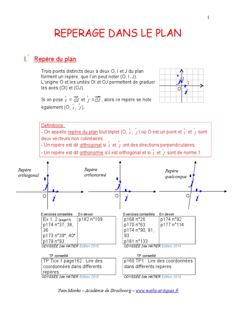 Repères et Vecteurs dans le Plan | PDF | Objets mathématiques | Géométrie