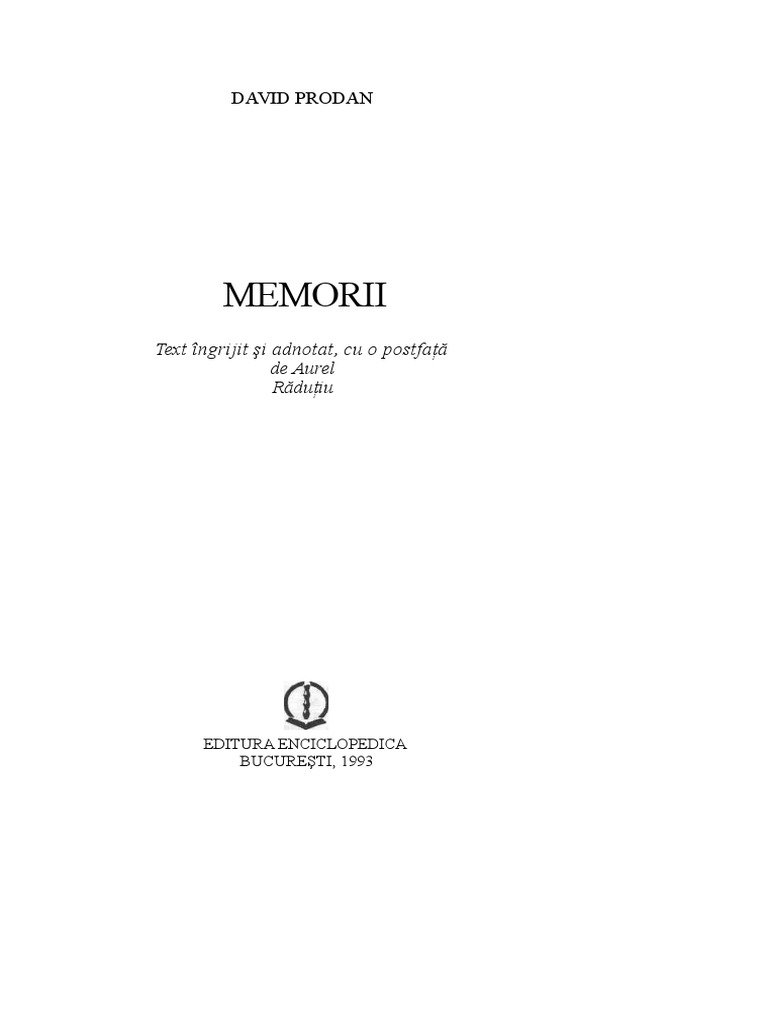 David Prodan - Memorii | PDF