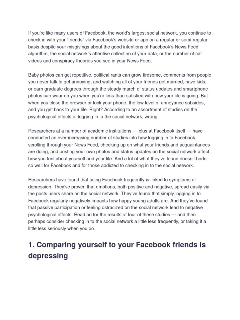 Negative Effects of Facebook Usage | PDF | Social Networking Service ...