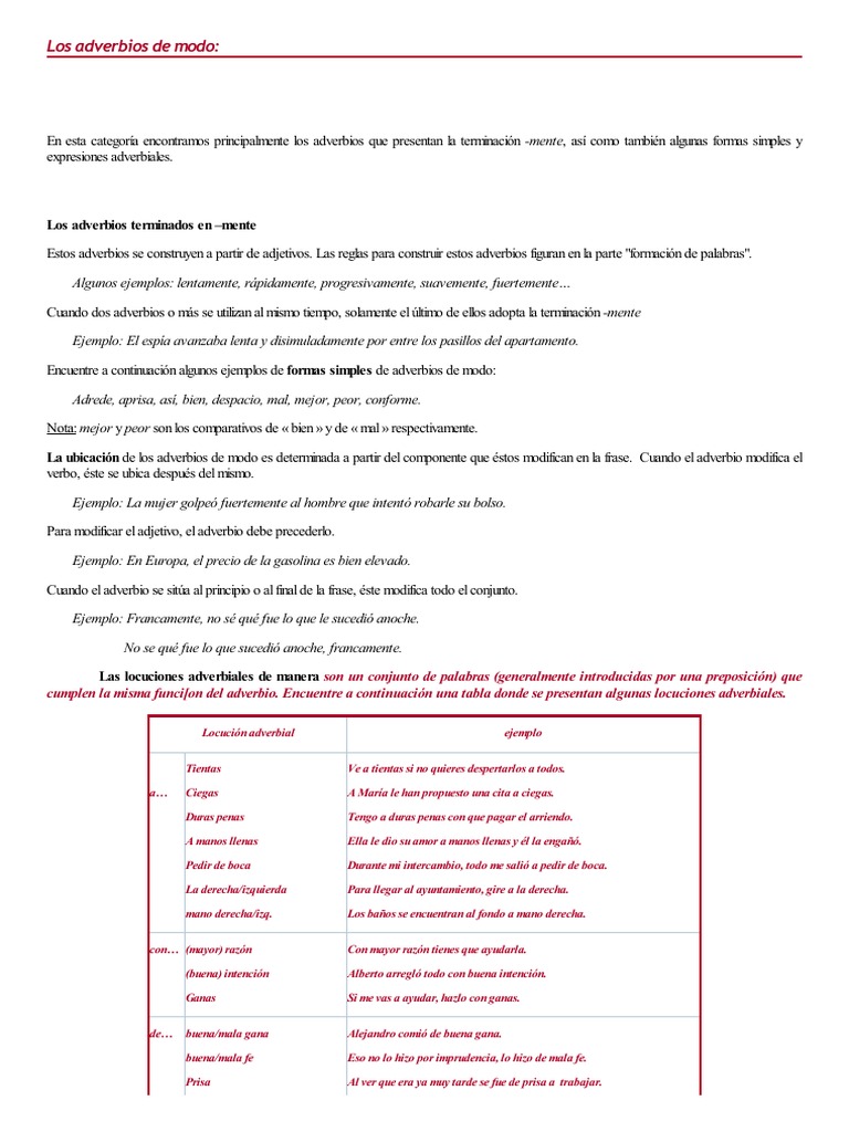Ejemplos de adverbios de modo | PDF | Adverbio | Tipología Lingüística