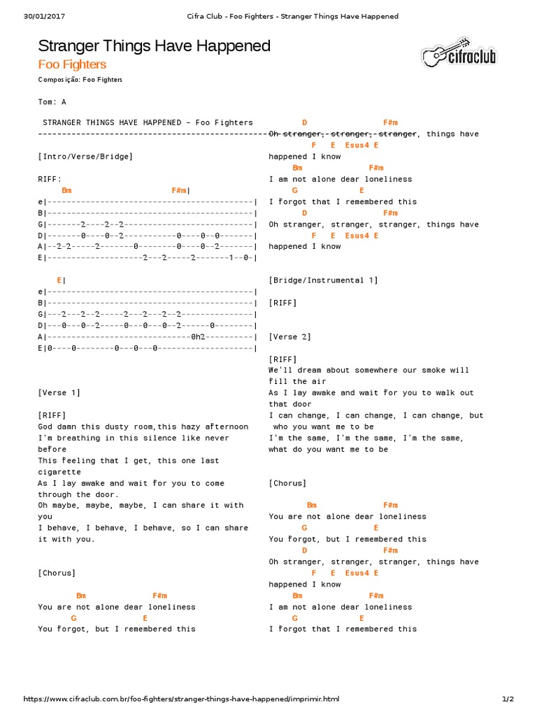 Cifra Club Foo Fighters Stranger Things Have Happened PDF PDF