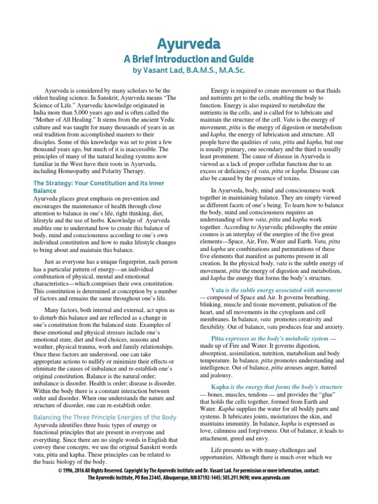 Intro Ayurveda Pdf Ayurveda Taste
