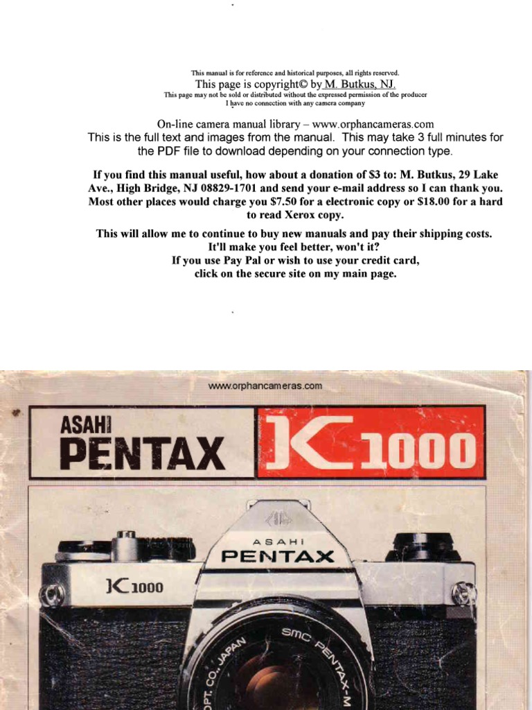 Pentax k1000 Manual | PDF | Single Lens Reflex Camera | Shutter