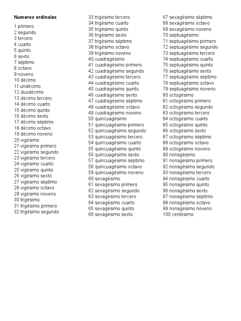 Numeros Ordinales Del 1 Al 100 Deportes