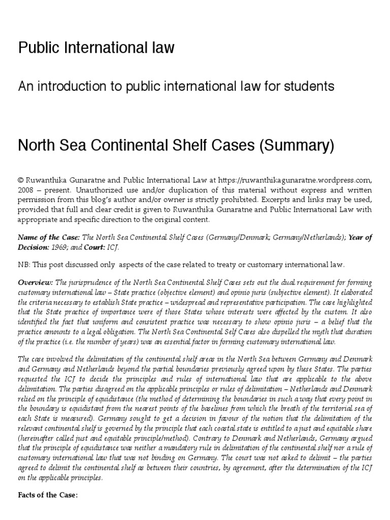 North Sea Continental Shelf Cases (Summary) _ Public International Law