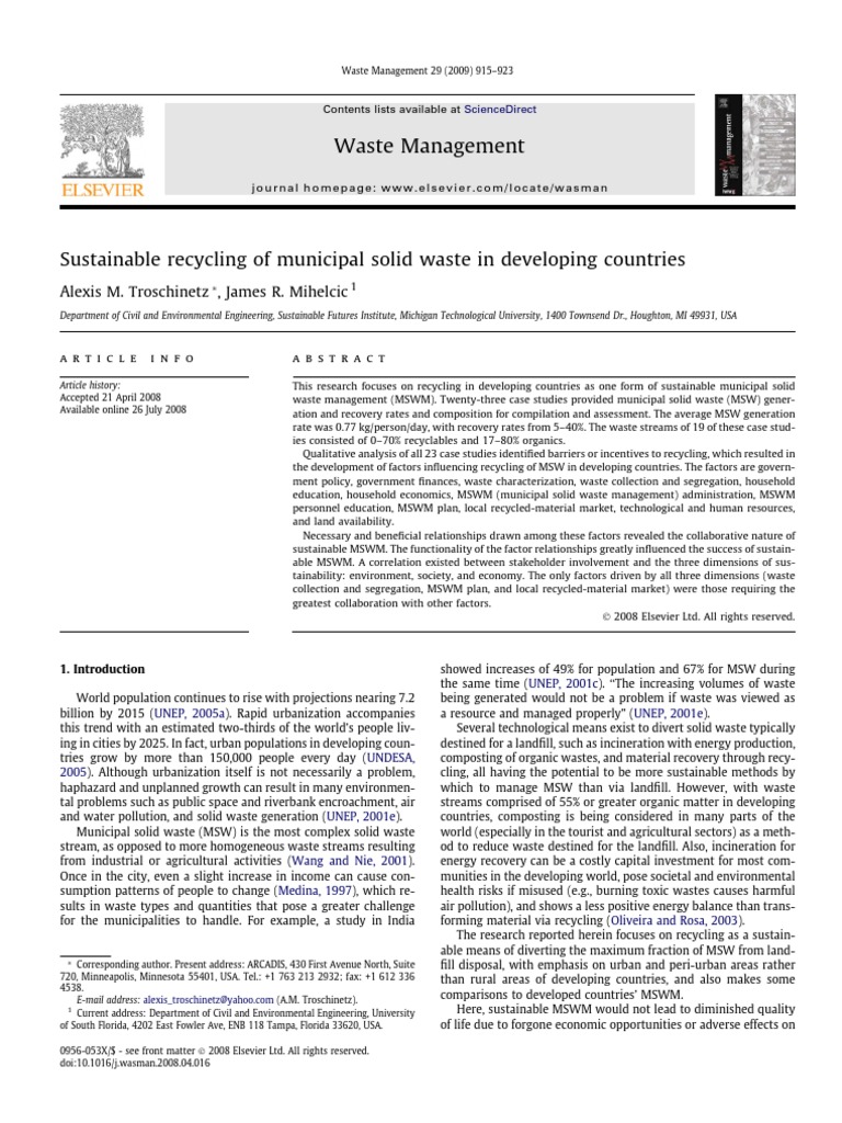 Sustainable Recycling in Developing Countries | PDF | Municipal Solid ...