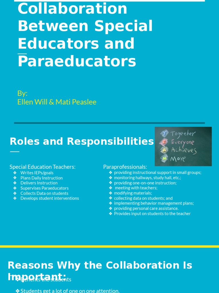 Collaboration Between Special Educators And Paraeducators | Pdf |  Educational Psychology | Teachers