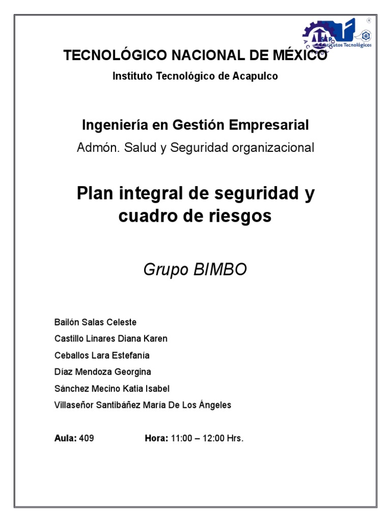 Plan Integral de Seguridad y Cuadro de Riesgos | PDF | La seguridad ...