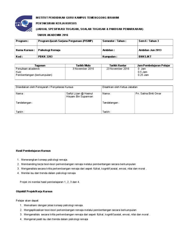 Jst Pbkk 3203 Psikologi Remaja Pdf