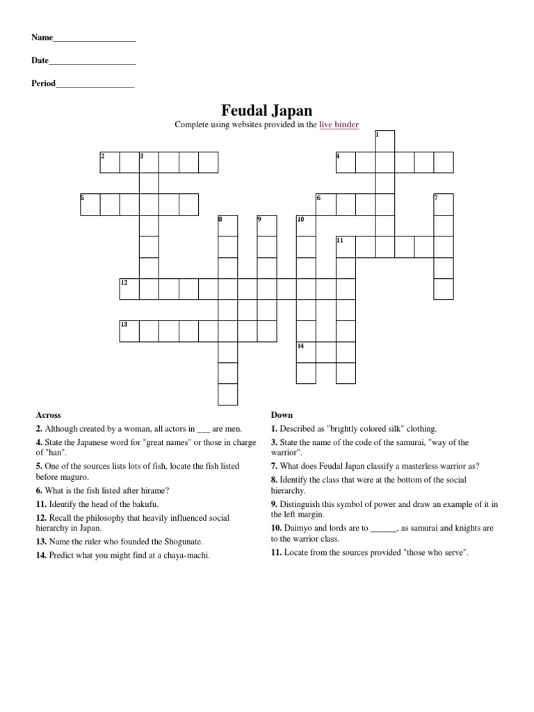 Edsc304 Feudal Japan Crossword Diagram Complete PDF