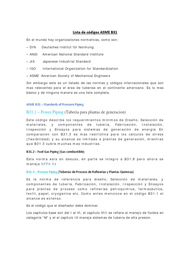 Normas ASME B31 para Tuberías | PDF | Ingeniería | Ingeniería mecánica