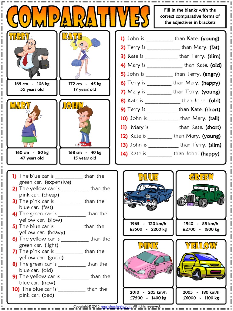 comparative-forms-of-adjectives-esl-grammar-gap-fill-exercises