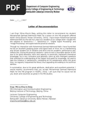 Letter of Recommendation